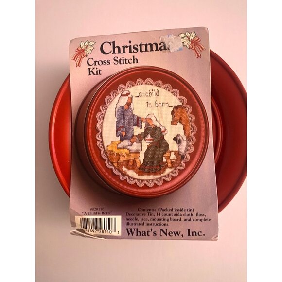 NOS Christmas Cross Stitch Kit A Child Is Born Tin Nativity Baby Jesus Mary - Picture 1 of 5